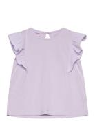 Short-Sleeved Ruffle T-Shirt Purple Mango