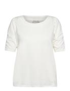 T-Shirt Gathered Sleeve White Tom Tailor