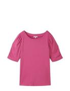 T-Shirt Gathered Sleeve Pink Tom Tailor