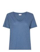 Vinova V-Neck S/S Top-Noos Blue Vila