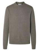 Slhdane Ls Knit Structure Crew Neck Noos Grey Selected Homme