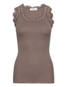 Silk Top W/ Lace Brown Rosemunde