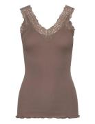 Organic Top W/ Lace Brown Rosemunde