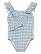 Baby Vichy Ruffle Swimsuit Blue Bobo Choses