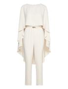 Belted Cape Georgette Jumpsuit Cream Lauren Ralph Lauren