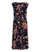 Floral Twist-Front Stretch Jersey Dress Navy Lauren Ralph Lauren