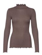 Rwboston Lurex Ls T-Neck T-Shirt Brown Rosemunde