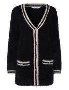 Contrast Fluffy Knitted Cardigan Black Bubbleroom