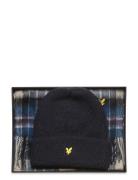 Checked Lambswool Scarf And Beanie Set Navy Lyle & Scott