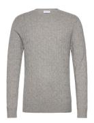 Man O-Neck Cable Sweater Grey Davida Cashmere