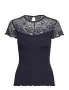 Rmwbea Lace Heartshape Ss Top Navy RM By Rosemunde