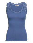 Rmwbalta Modal Sl Lace U-Neck Top Blue RM By Rosemunde