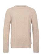 Round Neck Extra Dropped Shoulder Chenille Cable Sweater Beige Scotch ...