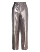 Slfcora Mw Leather Pant Silver Selected Femme