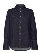 Denim Shirt With Seams Navy Mango