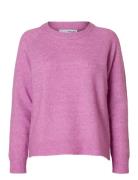 Slflulu Ls Knit O-Neck Noos Pink Selected Femme