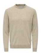 Onseddy Reg 7 Wool Crew Knit Beige ONLY & SONS