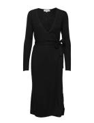 Fine Knit Rib Wrap Midi Dress Black Davida Cashmere