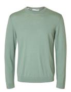 Slhtray Ls Knit Merino Crew Neck Noos Green Selected Homme