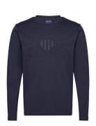 Reg Tonal Shield Ls T-Shirt Navy GANT