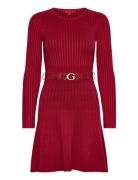 Ls Rib Pleated Paige Swtr Drs Red GUESS Jeans