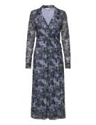 Printed Mesh Wrap Dress Blue Ganni