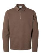 Slhmarc Rib Ls Polo Brown Selected Homme