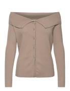 Off Shoulder Knitted Cardigan Beige Monki