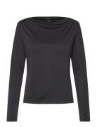 Long Sleeved Ruched Boat Neck Top Black Monki