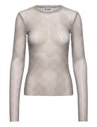 Mesh Print Ls Top Beige Weekday