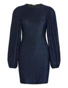 Puff Sleeve Sparkling Dress Navy Bubbleroom