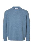 Slhreuben Ls Knit Relaxed Crew Neck Blue Selected Homme