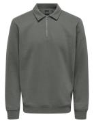 Onsceres 1/4 Zip Sweat Polo Grey ONLY & SONS