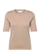 Slflura Lurex 2/4 Knit O-Neck Beige Selected Femme