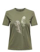 Onlkita Life Reg S/S Feathers Top Jrs Khaki ONLY