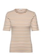 Slim Striped 1X1 Ribbed Ss T-Shirt Beige GANT