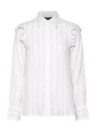 Jacquard Weave Ruffle Blouse White Lexington Clothing