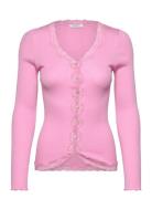 Rwbabette Ls V-Neck Regular Lace Ca Pink Rosemunde