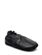 Solid Leather Slippers Black Melton