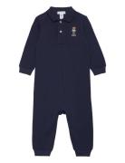 Polo Bear Cotton Mesh Polo Coverall Navy Ralph Lauren Baby