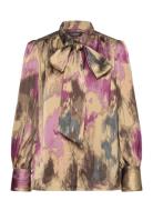 Floral Satin Charmeuse Tie-Neck Blouse Patterned Lauren Ralph Lauren