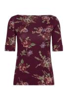 Floral Stretch Cotton Boatneck Tee Burgundy Lauren Ralph Lauren