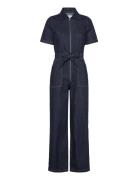 Short-Sleeved Denim Jumpsuit Blue Mango