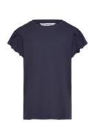 Short-Sleeved Ruffle T-Shirt Navy Mango