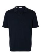 Slhmattis Ss Linen Blend Open Polo Noos Navy Selected Homme