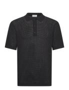 Crochet Knitted S/S Polo Black Lindbergh