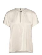 Drapey Satin Ss Metal Blouse Cream Calvin Klein