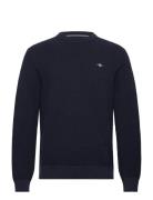 Micro Textured Cotton C-Neck Navy GANT
