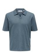 Onsgeorge Reg 12 Linen Ss Polo Knit Blue ONLY & SONS