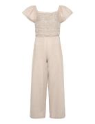 Jumpsuit With Crochet Detail Beige Mango